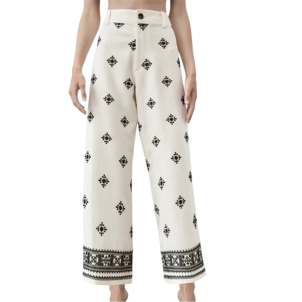 ZARA BOHO EMBROIDERED LINEN PANTS SIZE XS